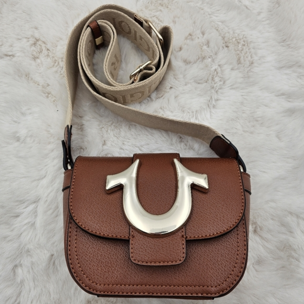 True Religion Brand‎ Jeans mini flap crossbody bag brown faux leather
